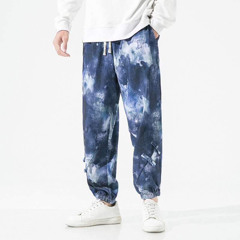 Herren Tie-Dye Baggy Jogginghose mit Tunnelzug, Gummibündchen und dekorativen Riemen Echo Archiv