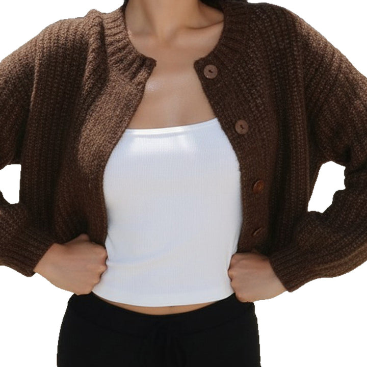 Damen Kurzgeschnittene Rippstrick-Cardigan mit Ballonärmeln und Zierknopfleiste – Veloura