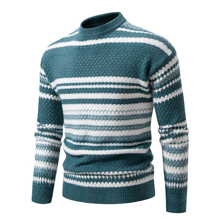 Herren gestreifter Strickpullover mit hohem Stehkragen und weicher Textur Echoarchiv