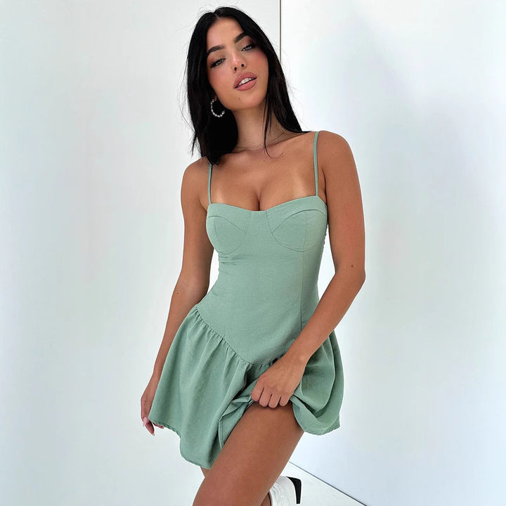 Damen Sommerkleid mit schmalen Spaghetti-Trägern und voluminösem Rockteil Echo Archiv