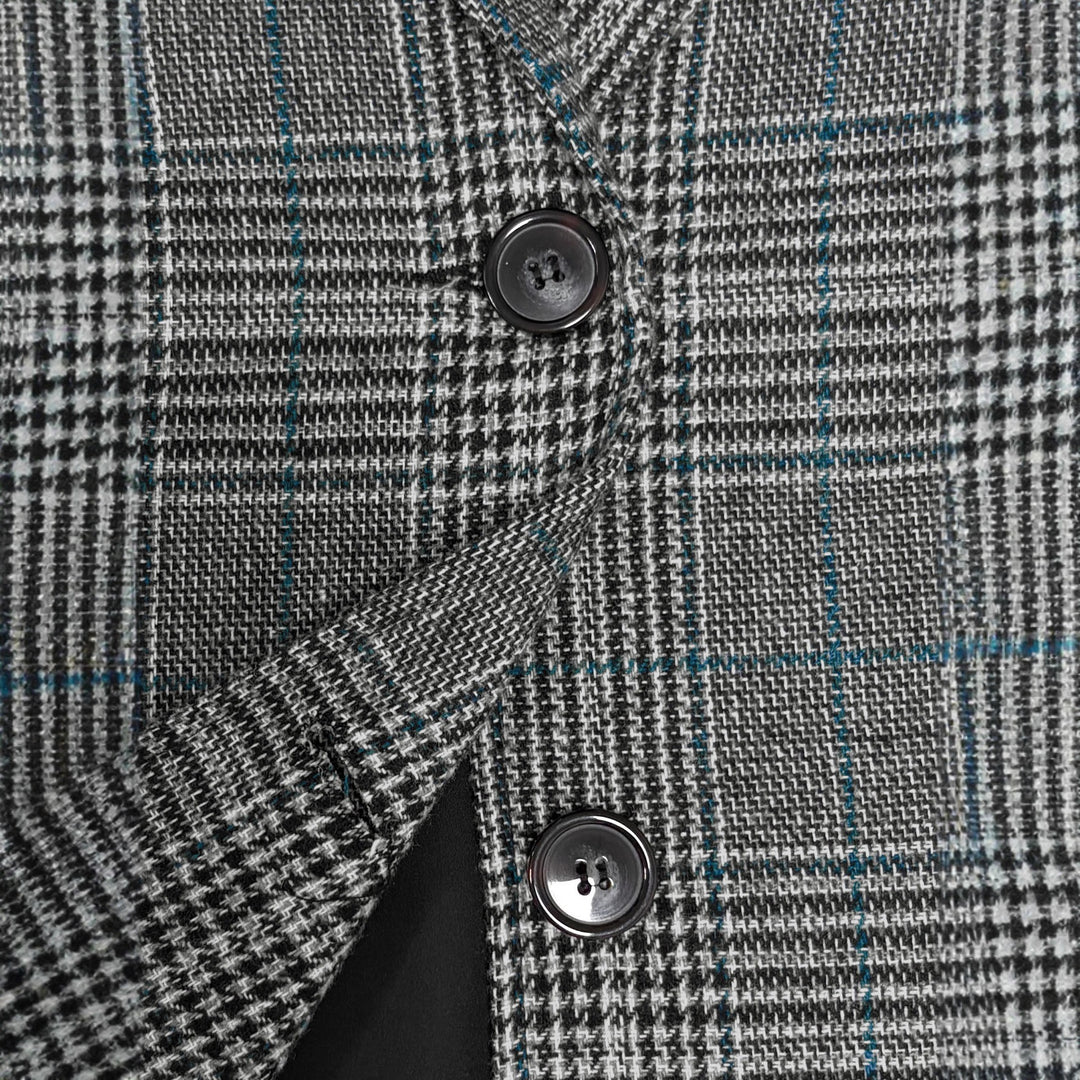 Damen Lockerer Glencheck-Blazer mit Reverskragen, Pattentaschen und Ein-Knopf-Verschluss – Valéne