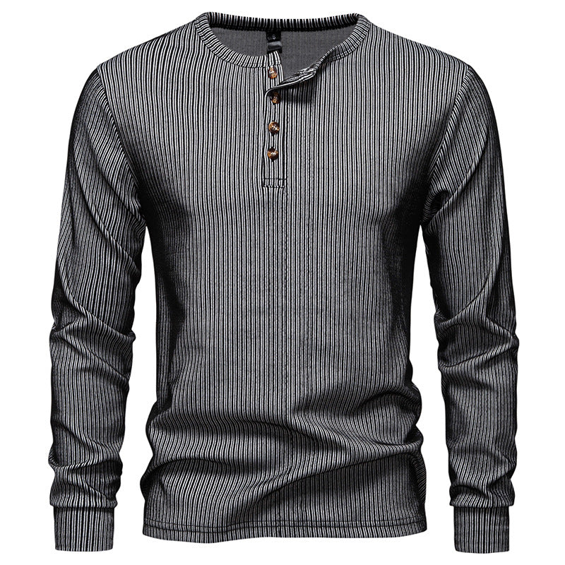 Herren Slim-Fit Gerippter Henley-Langarmpullover mit Rundhalsausschnitt und Knopfleiste Echo Archiv