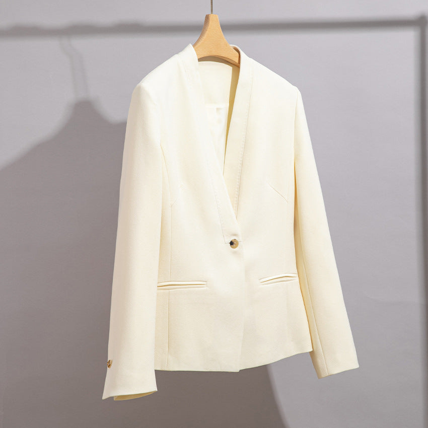 Damen Figurbetonter Ein-Knopf-Blazer mit minimalistischer V-Front und Einschubtaschen Echoarchiv