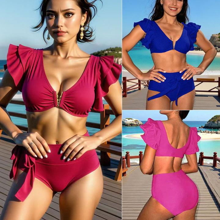 Damen Hochgeschnittenes Bikini-Set mit Rüschen Echo Archiv