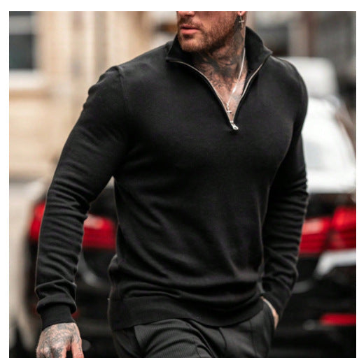 Herren Pullover mit kurzem Reißverschluss und Stehkragen Echoarchiv
