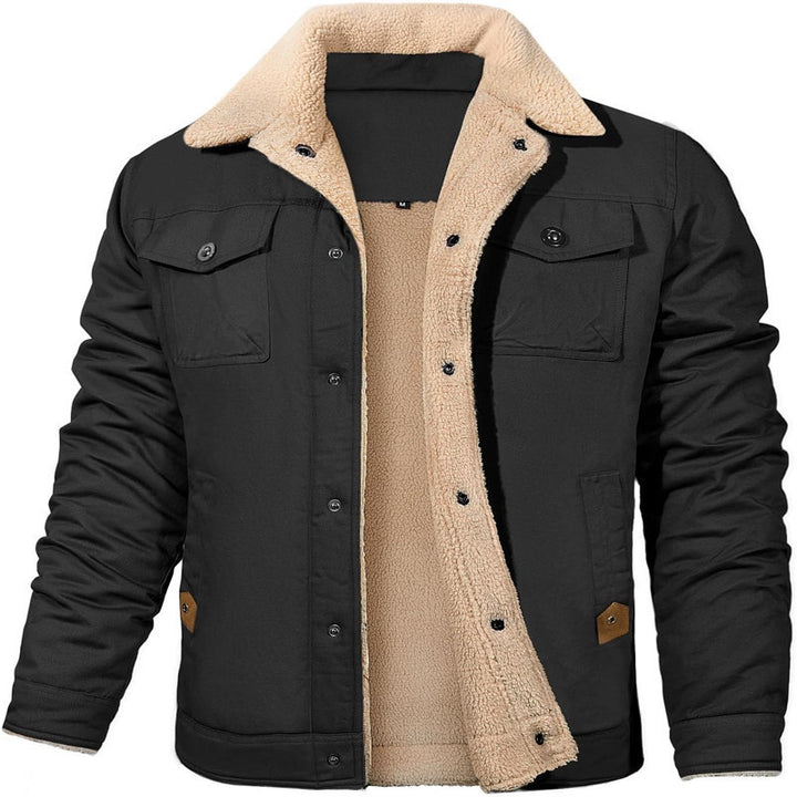 Herren Sherpa-gefütterte Canvas-Truckerjacke mit Thermofutter und Brusttaschen Echoarchiv