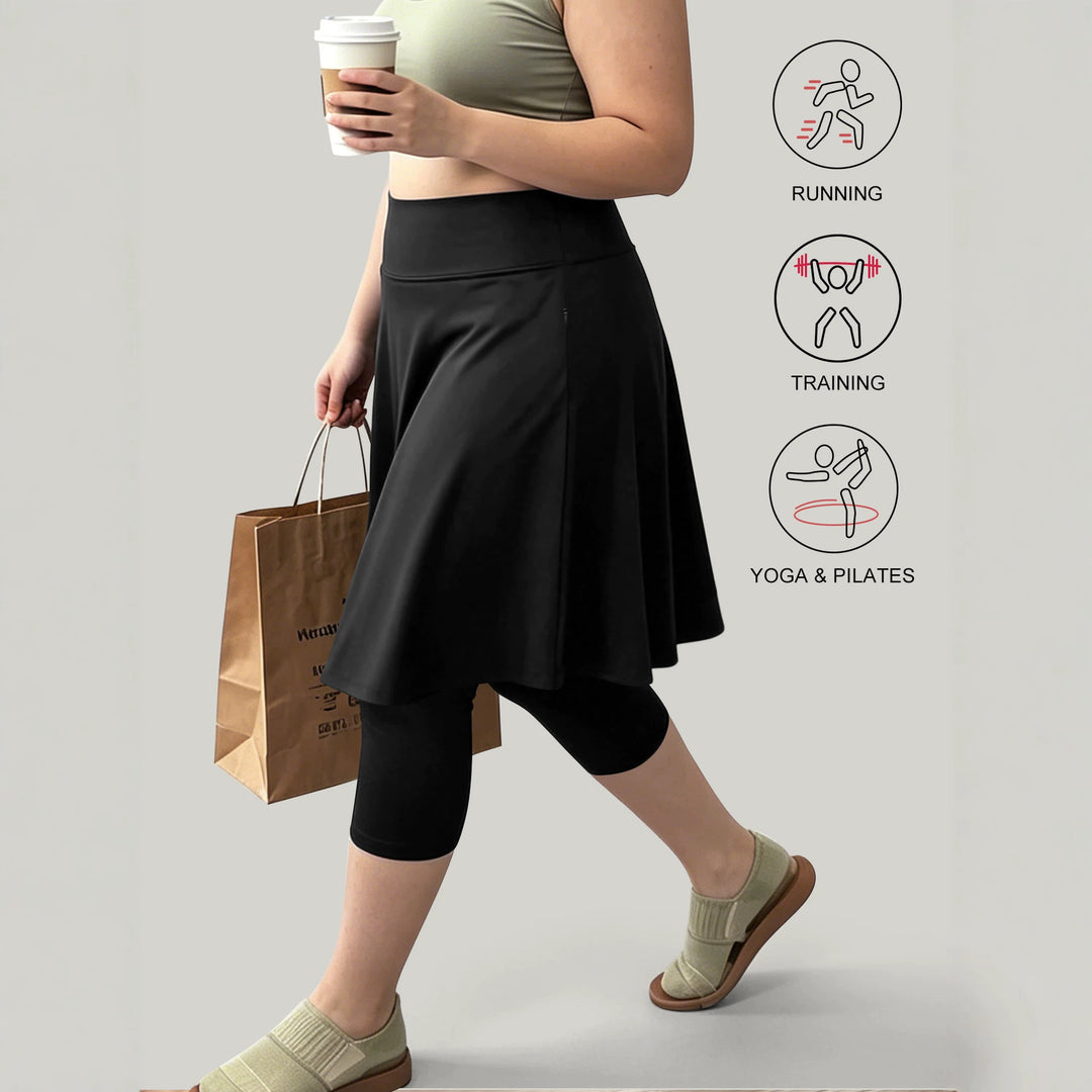 Damen Leggings mit integriertem Rock hoher Taillenbund und Seitentasche echoarchiv-
