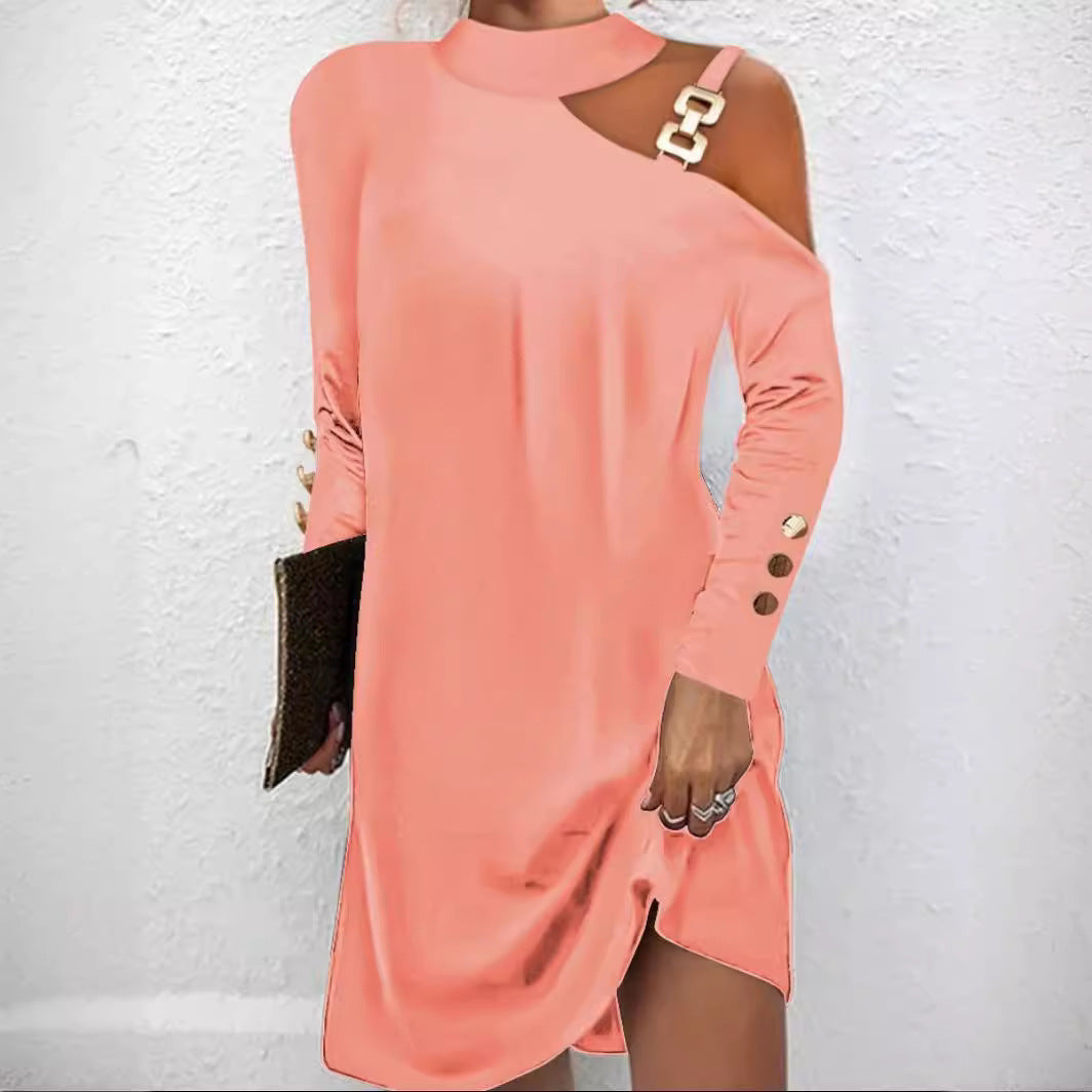 Damen nan asymmetrisches Minikleid mit Stehkragen, Cut-Out-Schulter und Zierkettenträger Echo Archiv