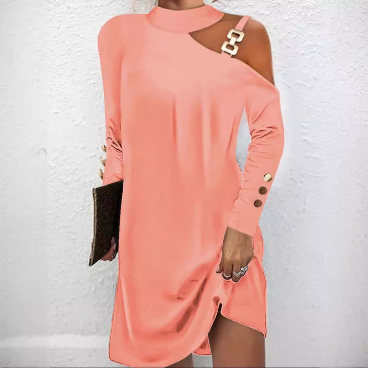 Damen nan asymmetrisches Minikleid mit Stehkragen, Cut-Out-Schulter und Zierkettenträger Echo Archiv