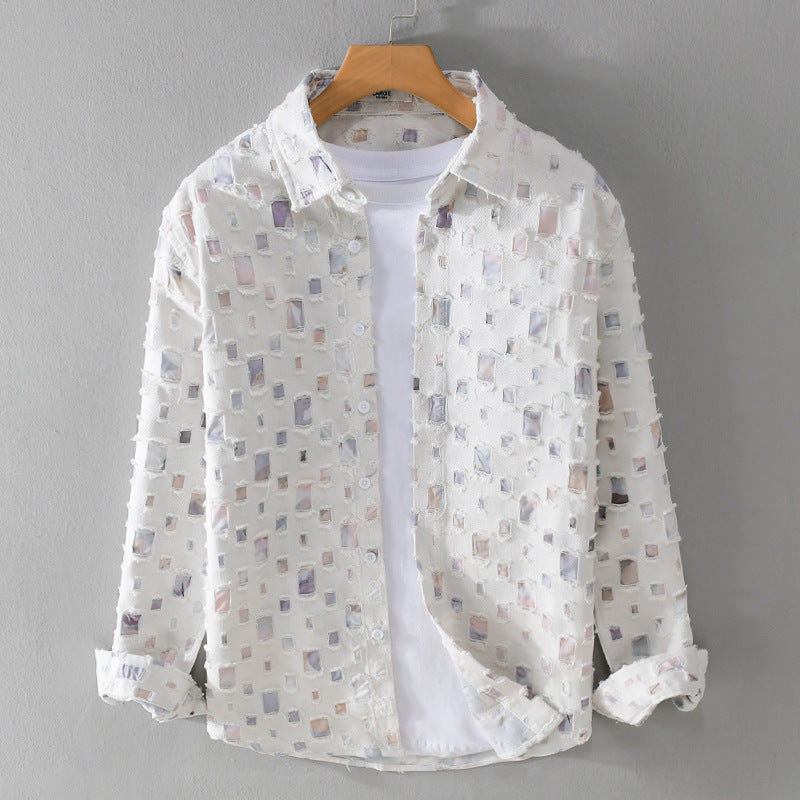 Unisex Leichtes Strukturhemd mit quadratischen Cut-Outs und Oversize-Schnitt Echoarchiv