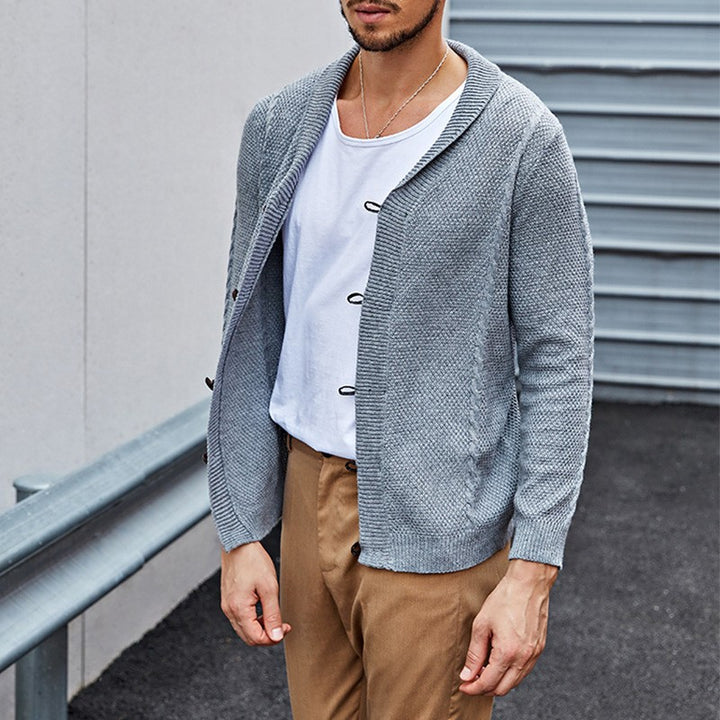 Herren kuschelige Strickjacke mit Schalkragen und praktischen Knöpfen Echoarchiv
