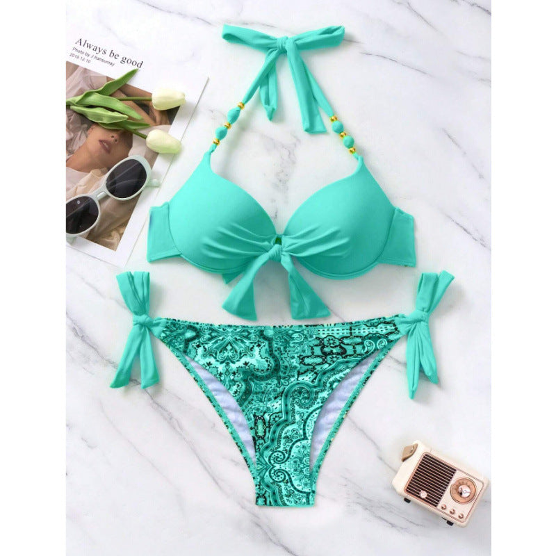Damen Bikini-Set mit modischen Bindebändern und herausgearbeitetem Muster Echo Archiv
