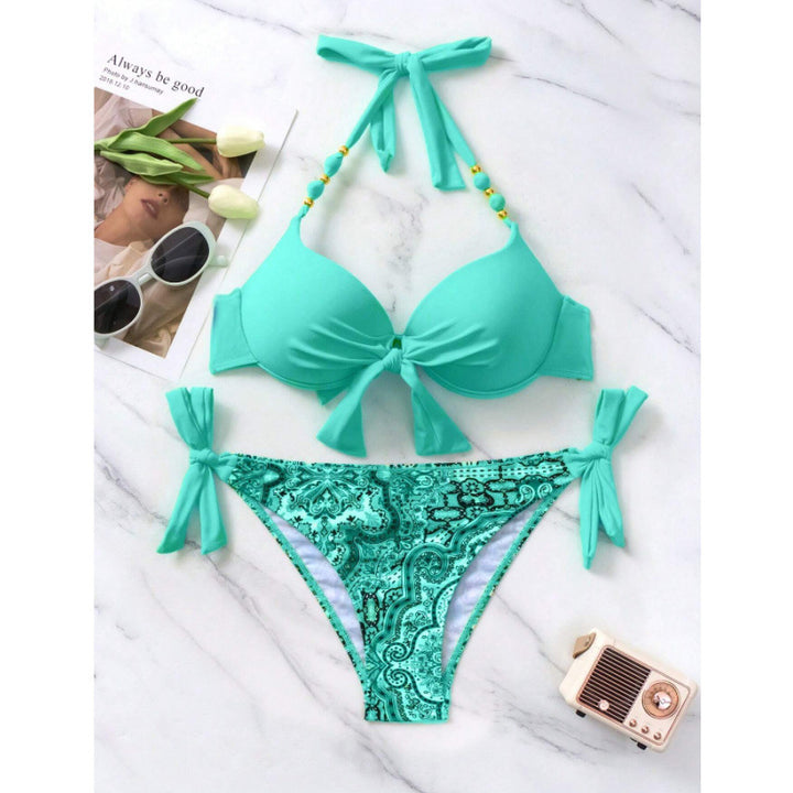 Damen Bikini-Set mit modischen Bindebändern und herausgearbeitetem Muster Echo Archiv