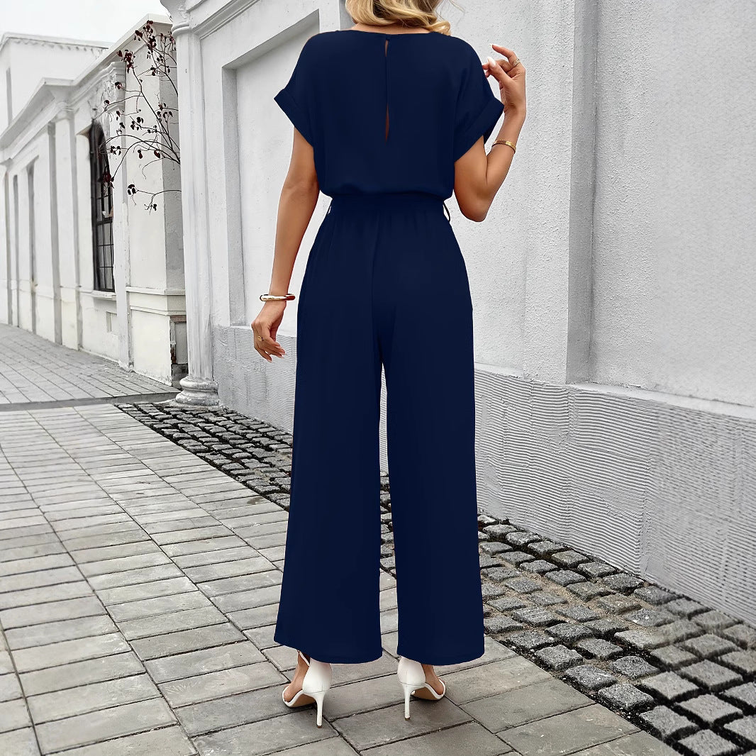 Damen Jumpsuit mit Weitem Bein und Taillengürtel Echoarchiv