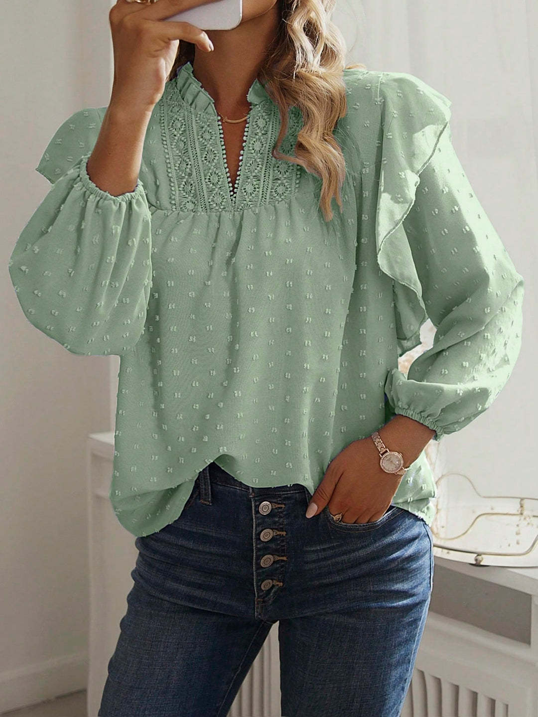 Damen Verspielte Rüschenbluse Echo Archiv