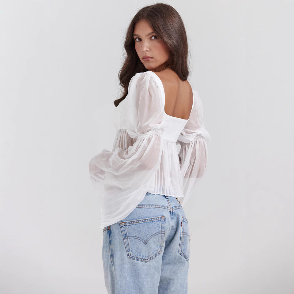 Damen Cropped Bluse mit Puffärmeln Echo Archiv
