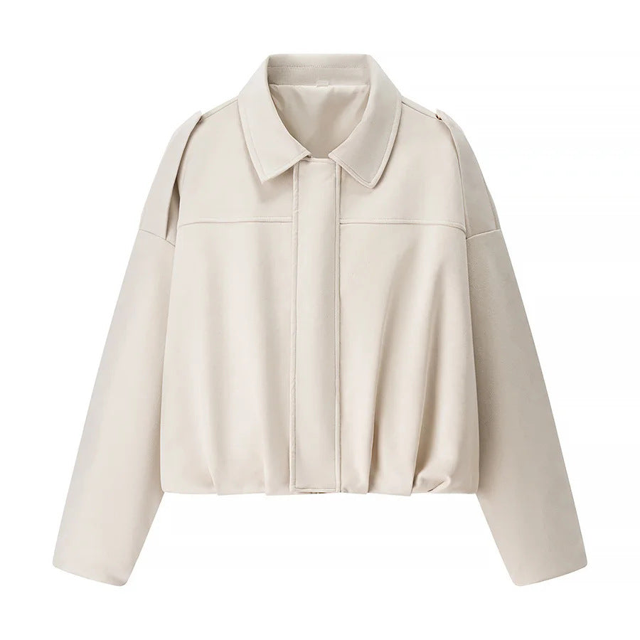 Damen nan cropped Boxy-Blouson mit Hemdkragen, verdeckter Frontleiste und elastischem Saum Echo Archiv