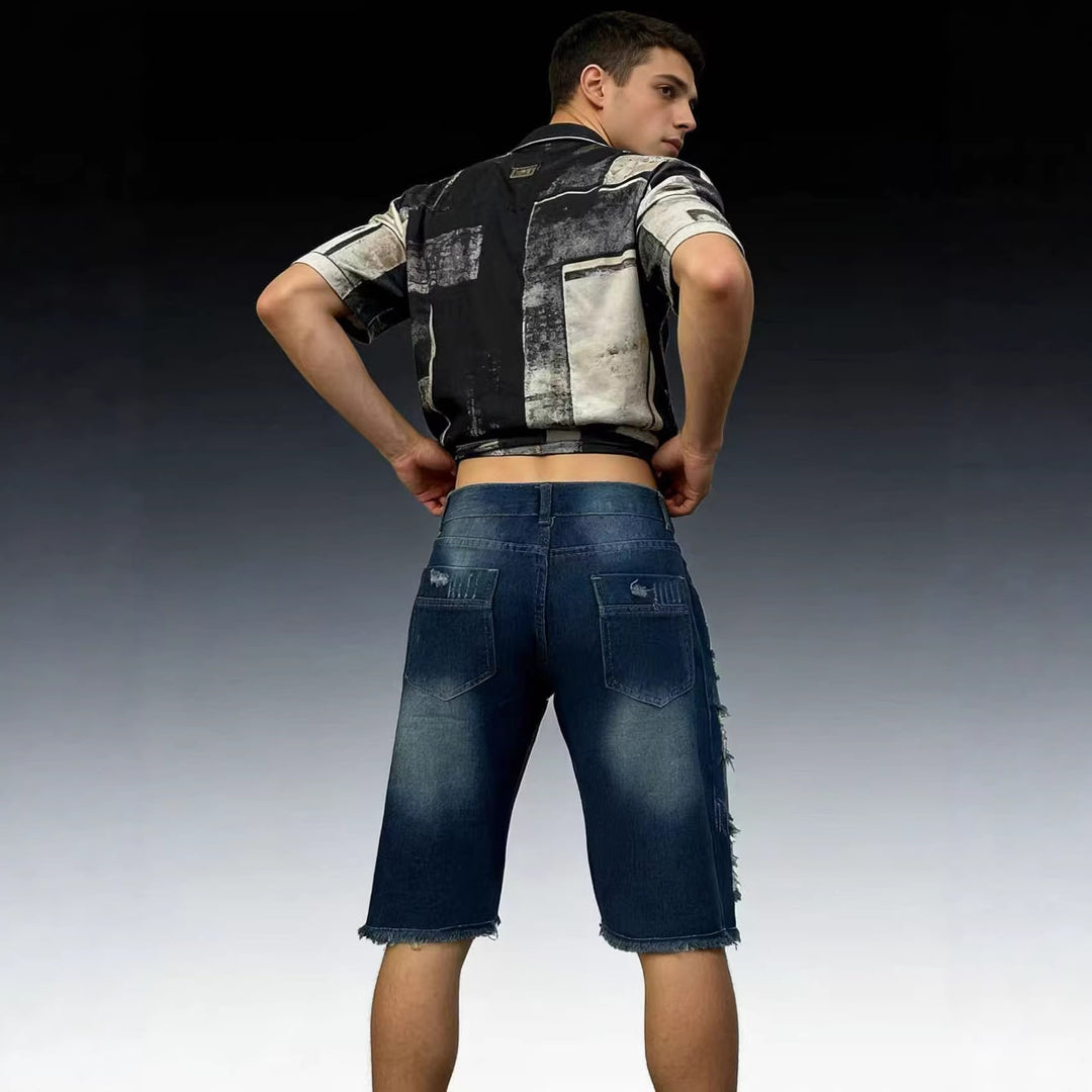 Herren lässige destroyed Jeansshorts mit fransigen Abschlüssen und weitem Bein Echo Archiv