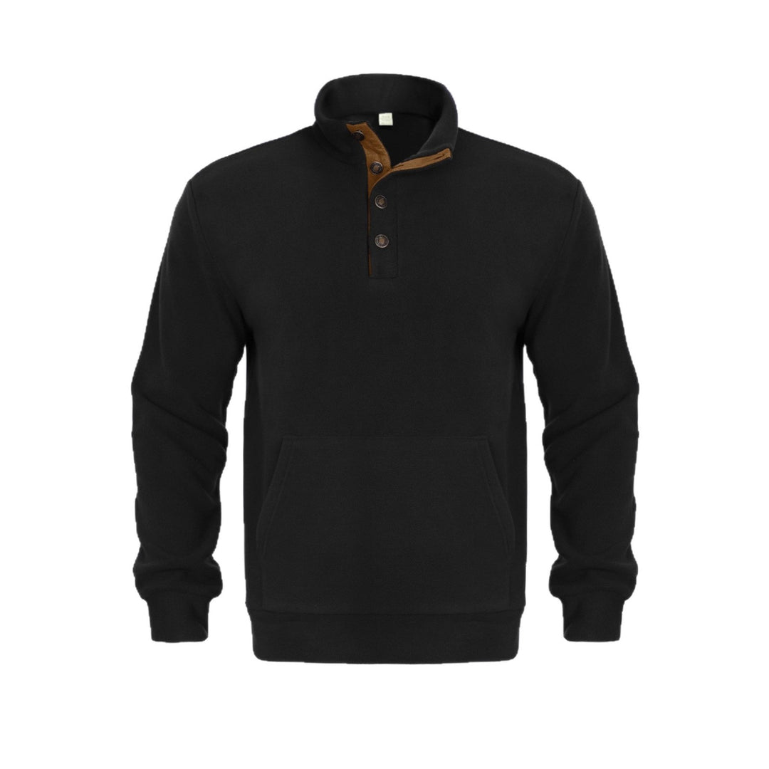 Herren Fleeceshirt mit kurzen Knöpfen und Lederapplikationen Echoarchiv