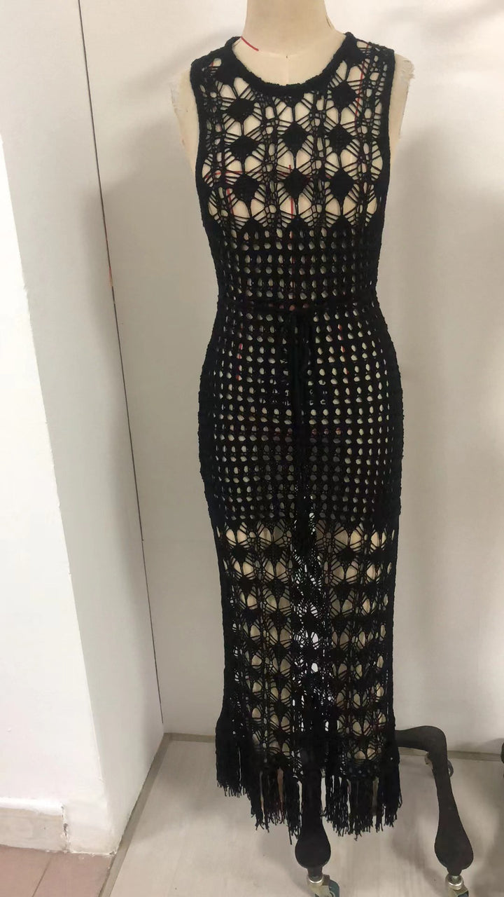 Damen gehäkeltes Maxikleid mit dezenter Lochmuster-Optik Echo Archiv