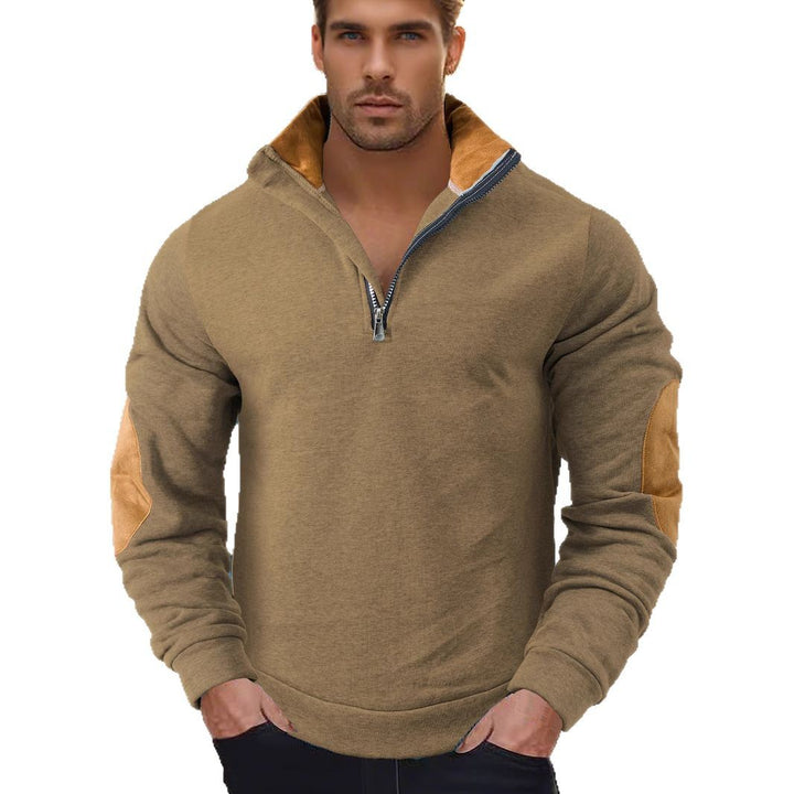 Herren Sweatshirt mit modernem Stehkragen und Lederbesätzen Echoarchiv