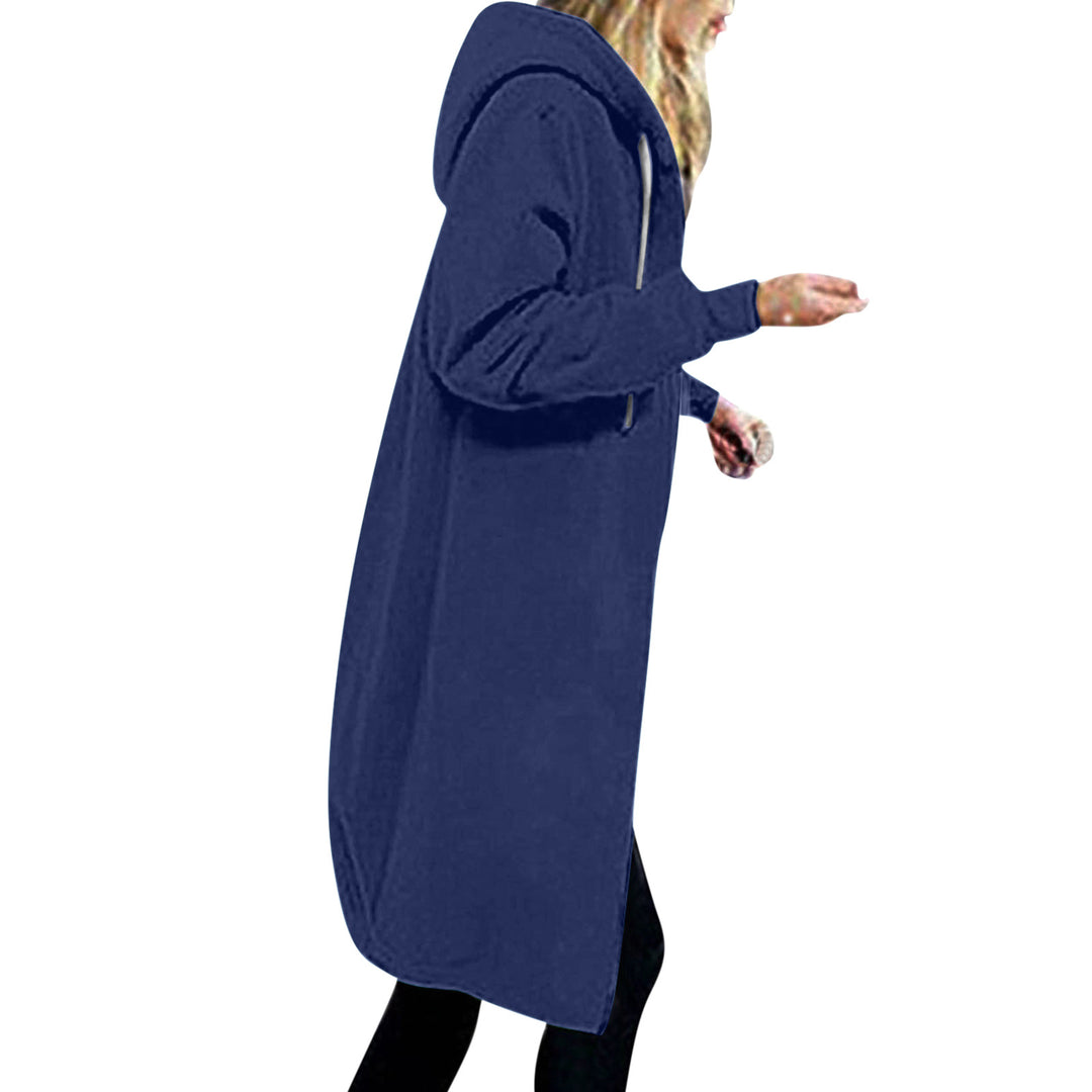 Damen nan langer Oversize Kapuzenmantel mit gerundetem Saum und Reißverschlusstaschen Echo Archiv