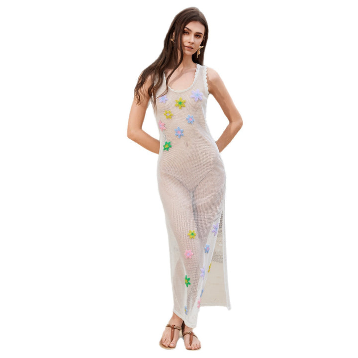 Damen transparenter Häkel-Strandüberwurf mit floralen Applikationen Echo Archiv