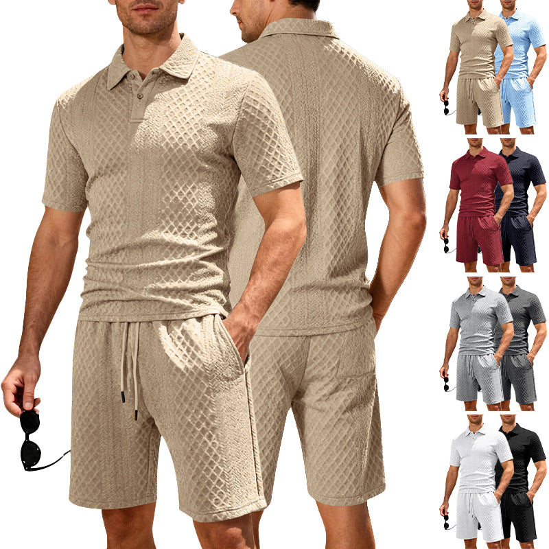 Herren nan geprägtes Strand-Ensemble mit offenem Kurzarm-Hemd und Kordel-Bermuda Echoarchiv