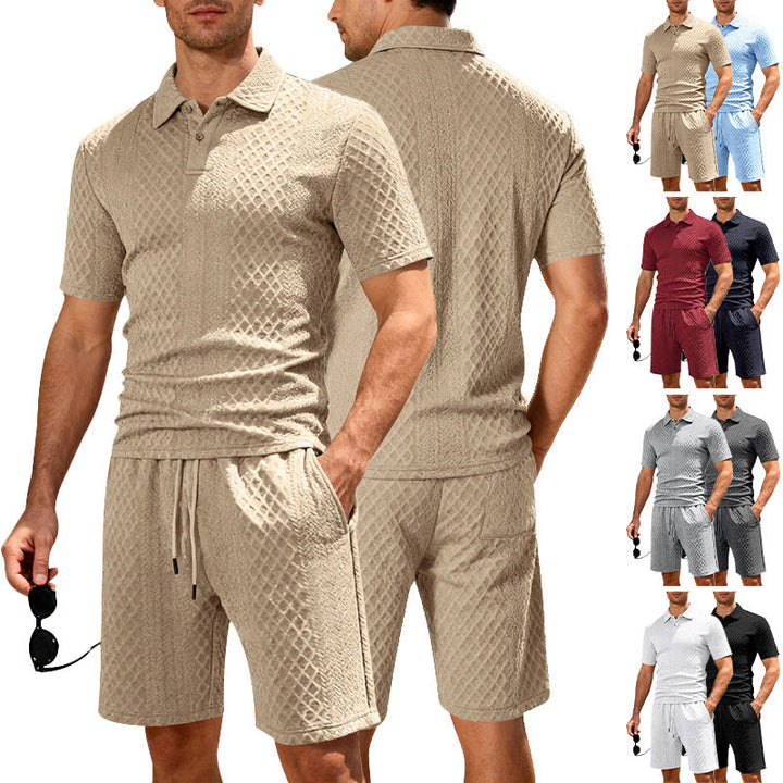 Herren nan geprägtes Strand-Ensemble mit offenem Kurzarm-Hemd und Kordel-Bermuda Echoarchiv