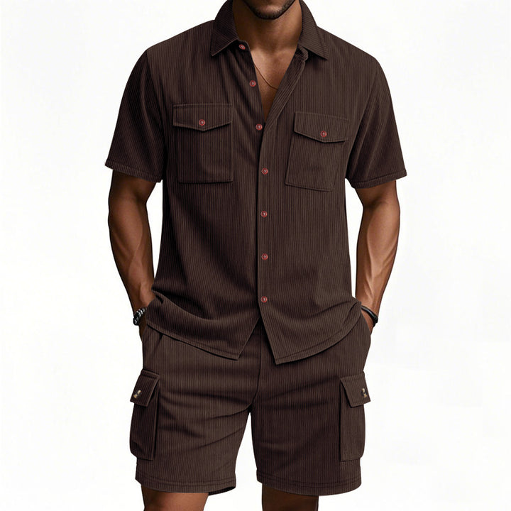 Herren Freizeithemd und Shorts-Set mit lässigem Design und praktischen Taschen Echoarchiv