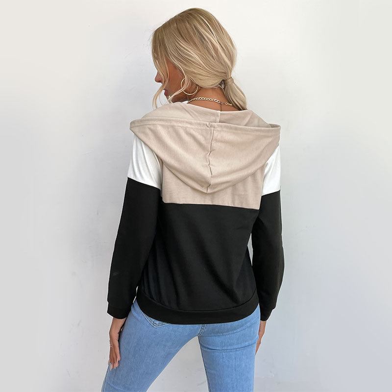 Damen Kapuzenpullover mit halbem Reißverschluss, Colorblock‑Design und Tunnelzug Echoarchiv