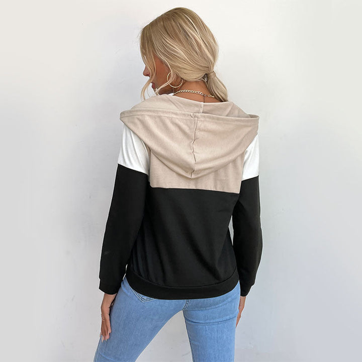 Damen Kapuzenpullover mit halbem Reißverschluss, Colorblock‑Design und Tunnelzug Echoarchiv