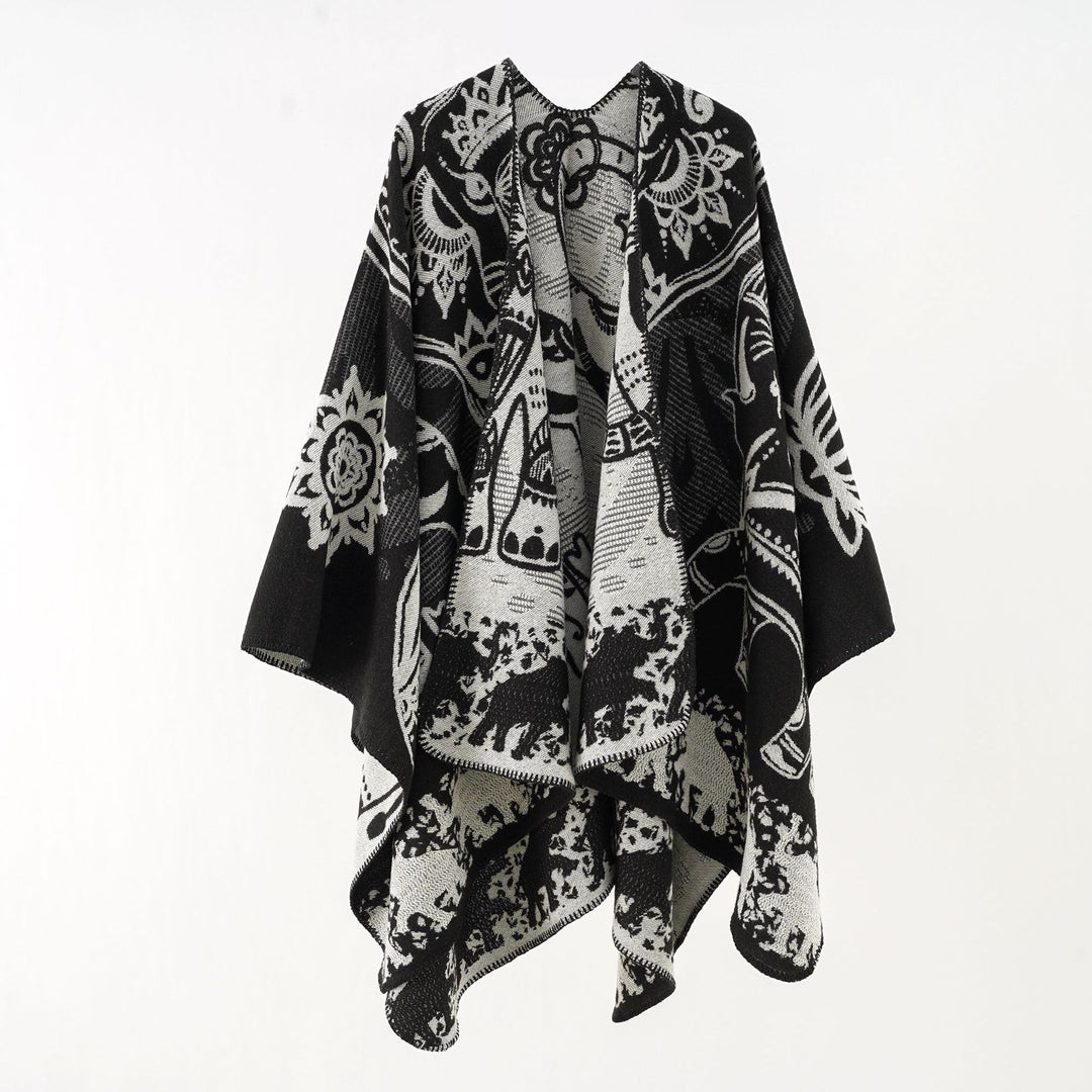 Damen Ornamentales Jacquard-Wickelcape mit weichem Fall Echo Archiv
