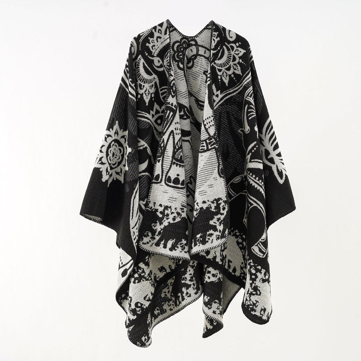 Damen Ornamentales Jacquard-Wickelcape mit weichem Fall Echo Archiv