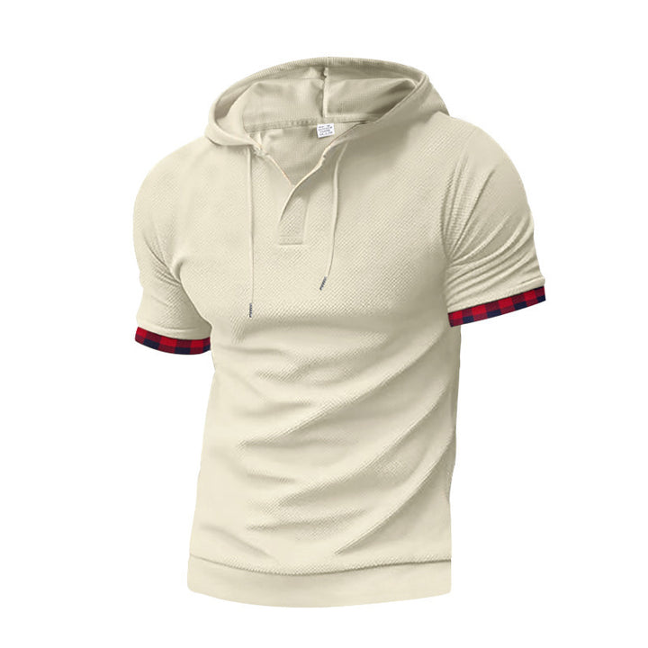 Herren sportliches Kapuzenshirt mit Kurzarm und strukturiertem Design Echoarchiv