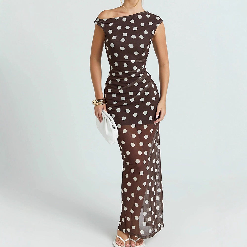 Damen Elegantes und transparentes Maxikleid mit Punkten Echo Archiv