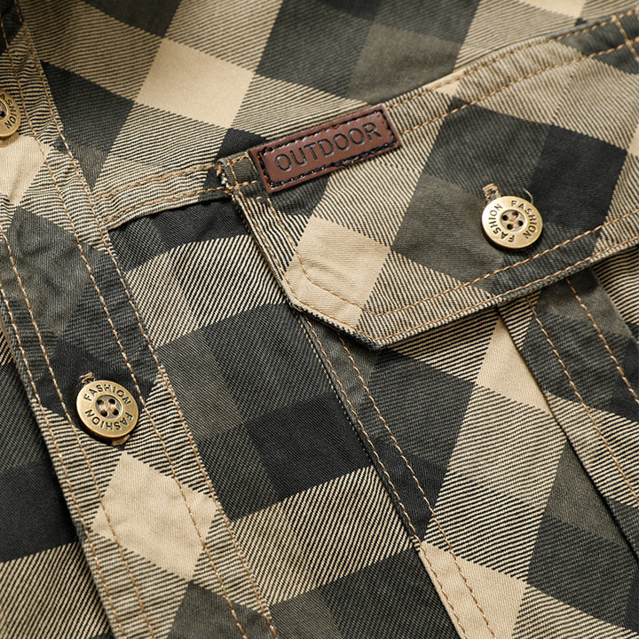 Herren nan kariertes Hemdjacke im Flanellstil mit doppelten Brusttaschen und robustem Baumwoll-Twill Echo Archiv