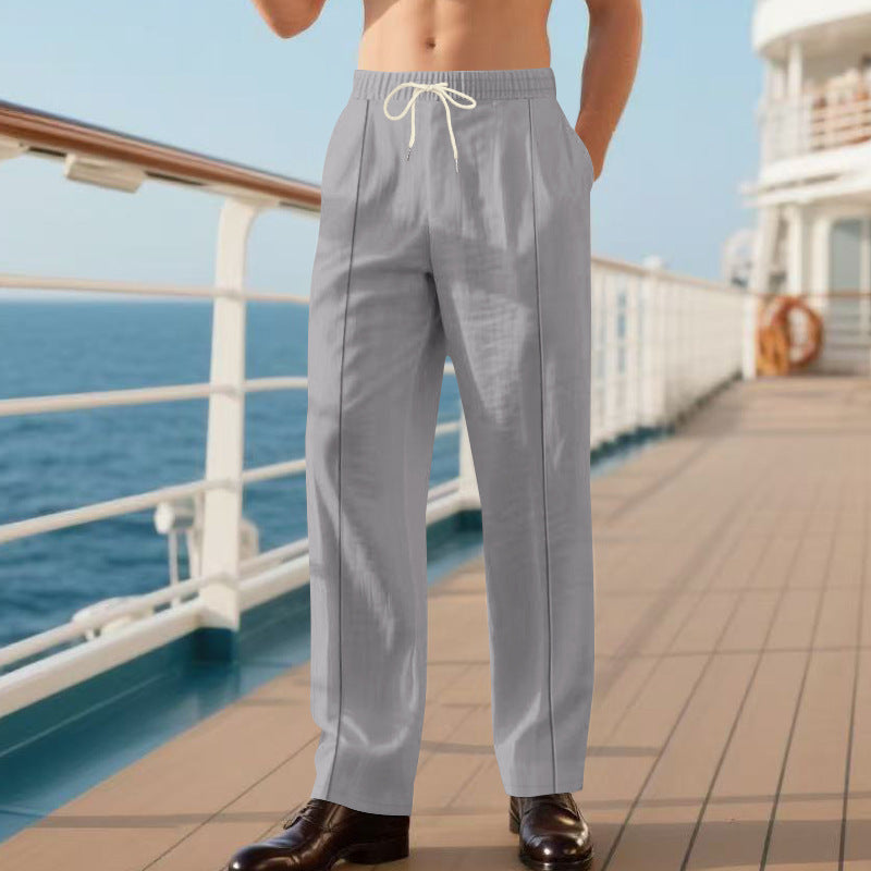 Herren elegante Leinenhose mit elastischem Bund und seitlichen Taschen Echoarchiv