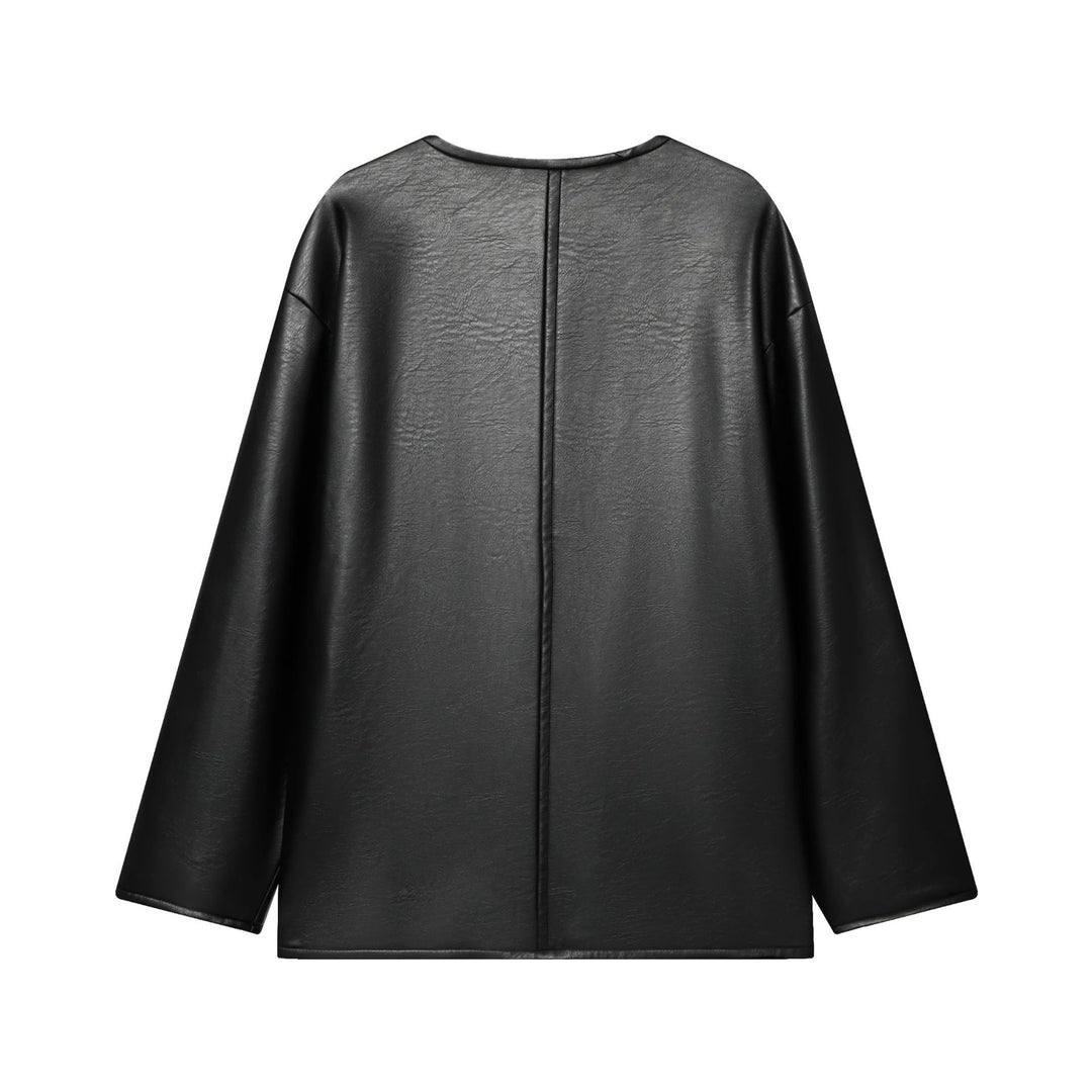 Damen nan Oversized Kunstlederjacke mit Knebelverschlüssen und aufgesetzten Pattentaschen Echo Archiv