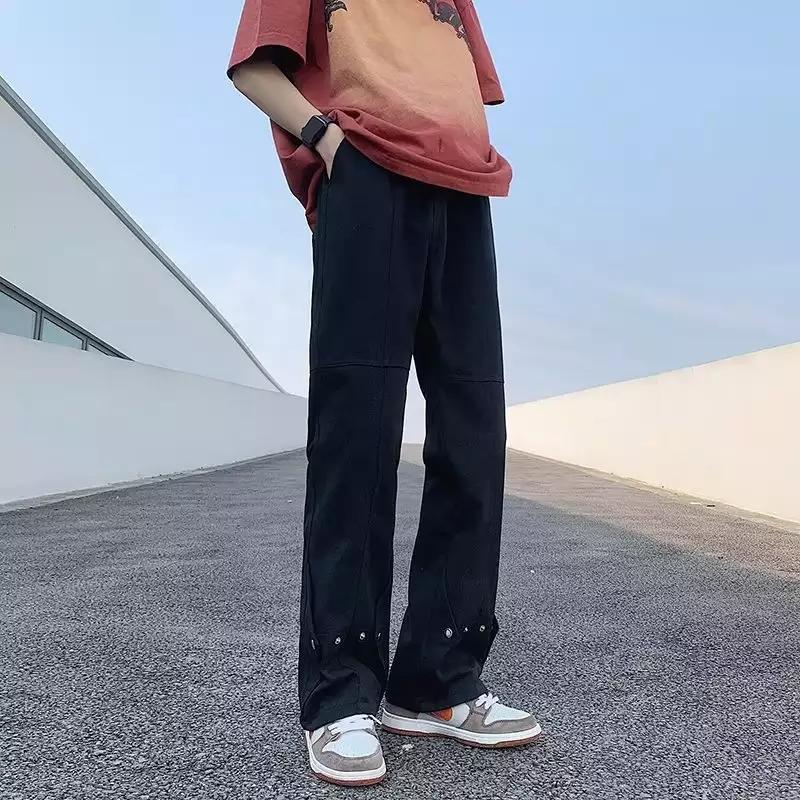 Herren lässige Double-Layer-Hose mit praktischen Druckknöpfen und weitem Bein Echoarchiv