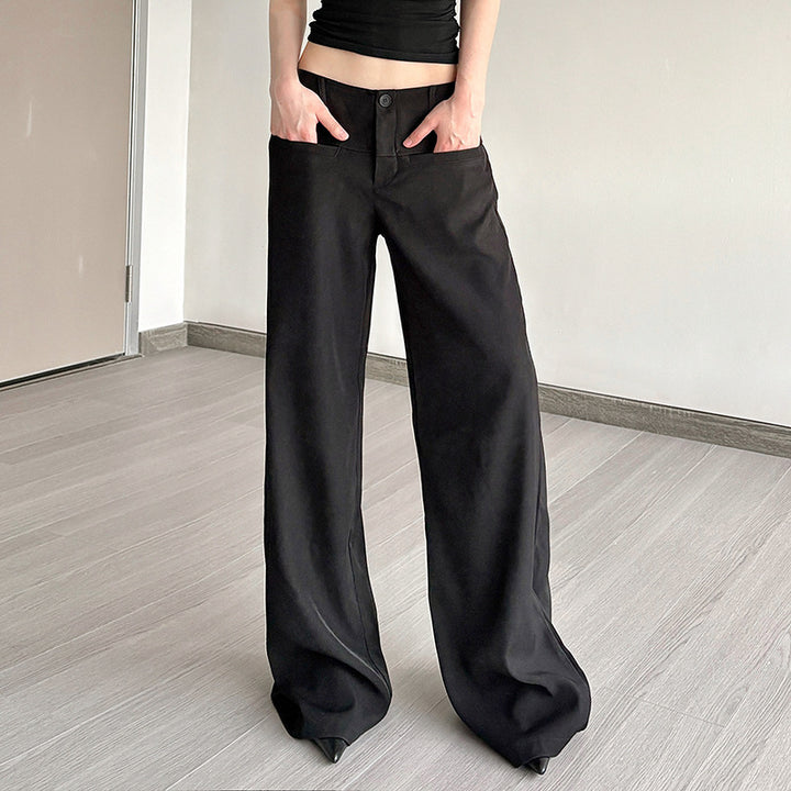 Damen Hochtaillierte Palazzo-Hose mit breitem Komfortbund, Frontknopf und weitem Bein – Avélisse