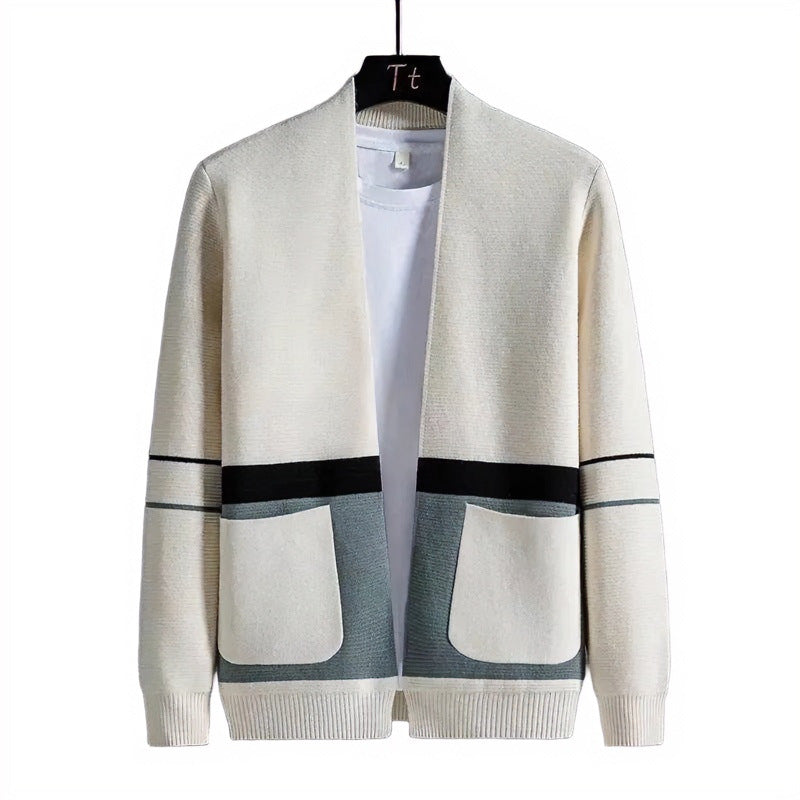 Herren Offene Strickjacke im Colorblock‑Design mit aufgesetzten Taschen und geripptem Saum Echoarchiv