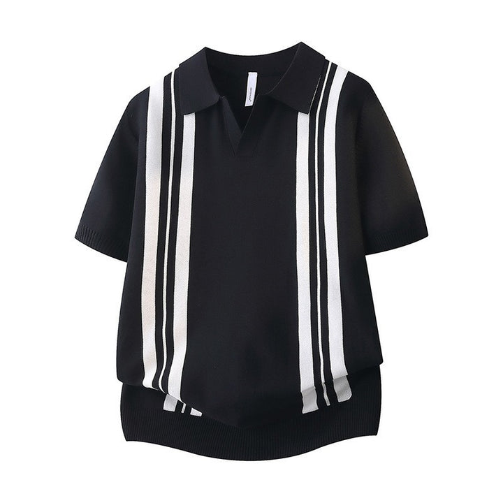 Herrenmode Poloshirt mit kurzen Ärmeln und sportlichen Streifen Echo Archive