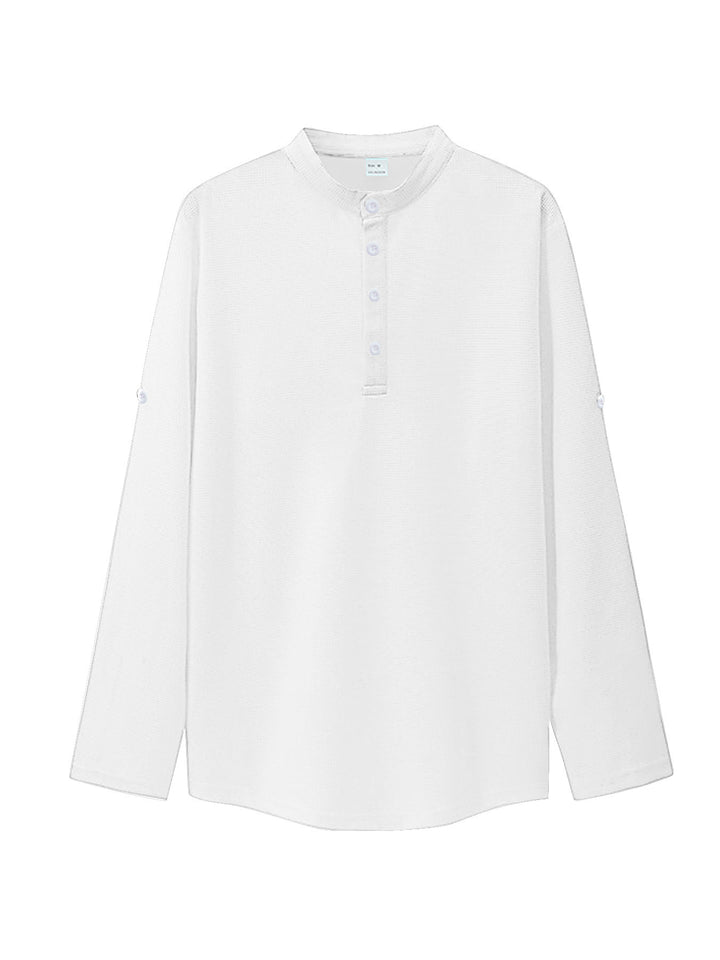 Damen nan oversized Langarm-Henley mit Stehkragen Waffelstruktur und Ärmelsicherung Echo Archiv
