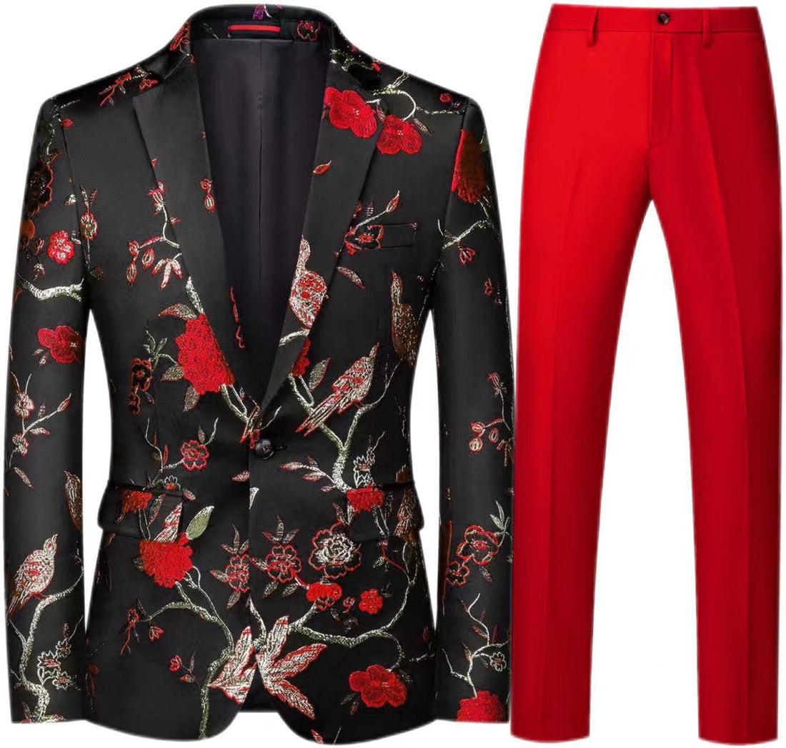 Herren Brokat-Sakko mit floralem Jacquard und Slim-Fit Anzughose Echo Archiv