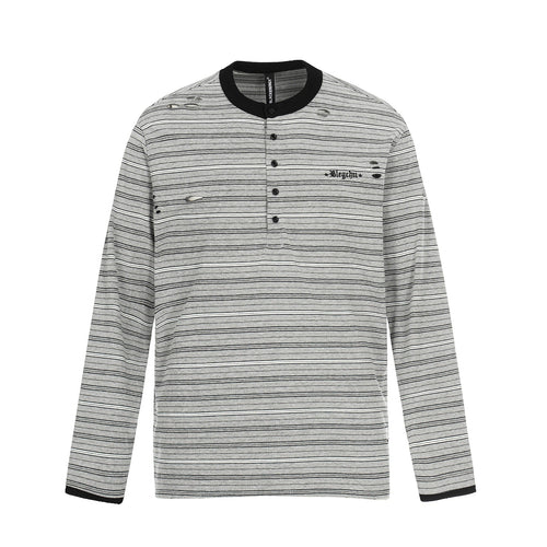 Herren Langarm-Henleyshirt mit Streifenmuster und Distressed-Details Echoarchiv
