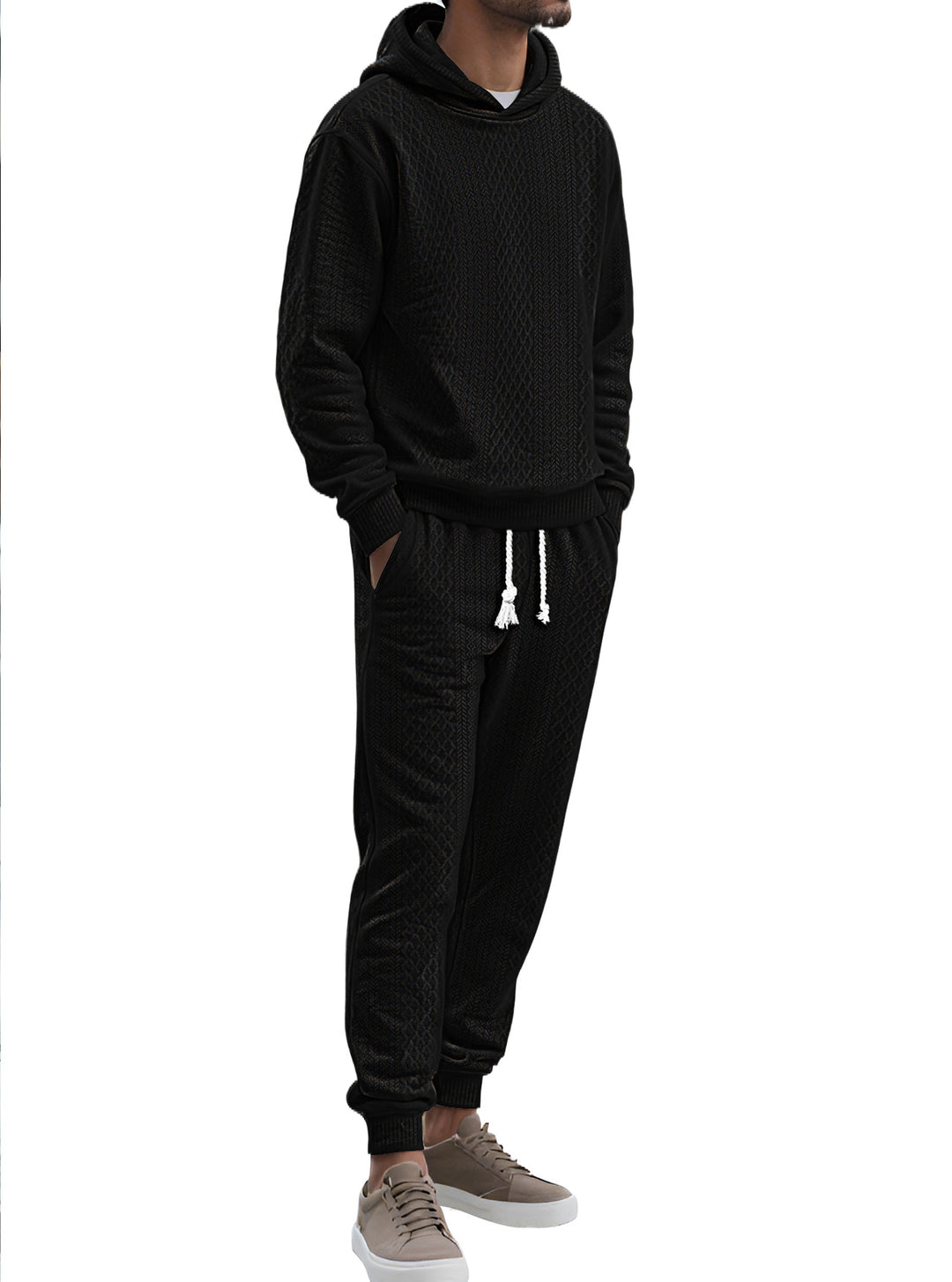 Herren Strukturierter Lounge-Set mit Kapuzenpullover und Jogginghose Echoarchiv