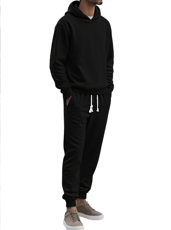 Herren Strukturierter Lounge-Set mit Kapuzenpullover und Jogginghose Echoarchiv