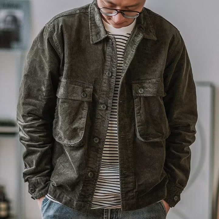 Herren Robustes Kord-Overshirt im Worker-Look mit aufgesetzten Pattentaschen Echoarchiv