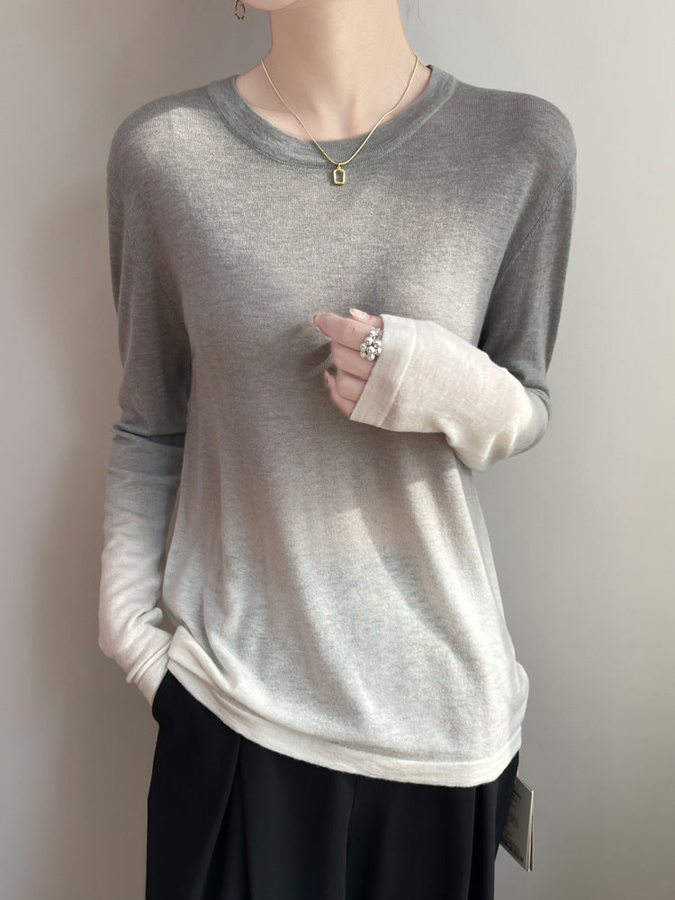 Damen Leichter Verlauf-Feinstrickpullover mit Rundhalsausschnitt und lockerer Passform Echoarchiv